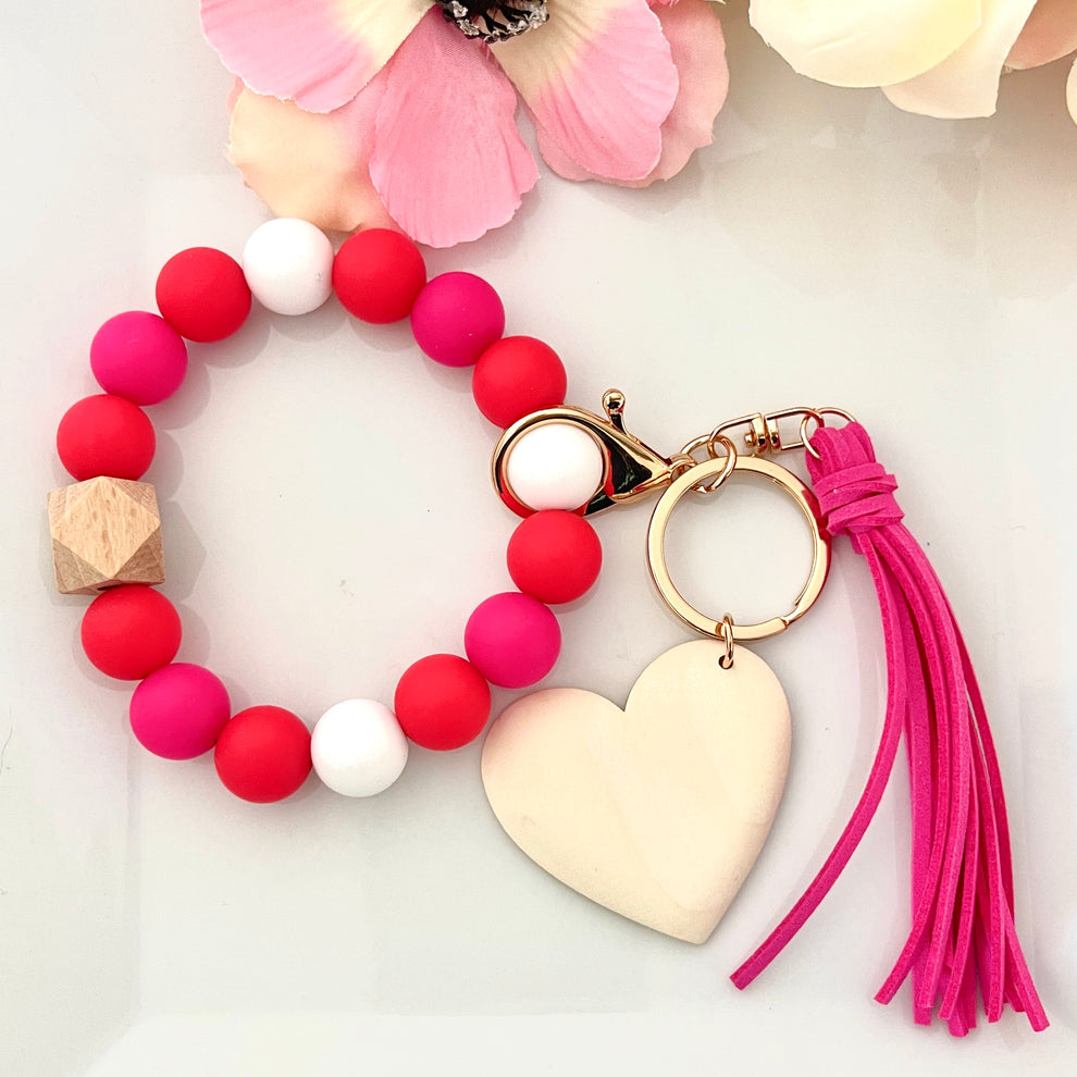 Valentine Key Chain Bracelet-Red Pink White