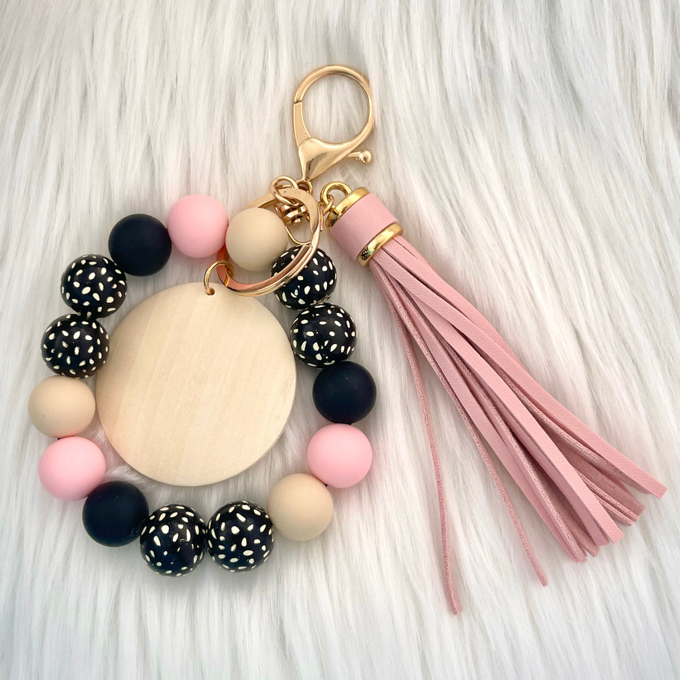Valentine Key Chain Bracelet- Black and Pink