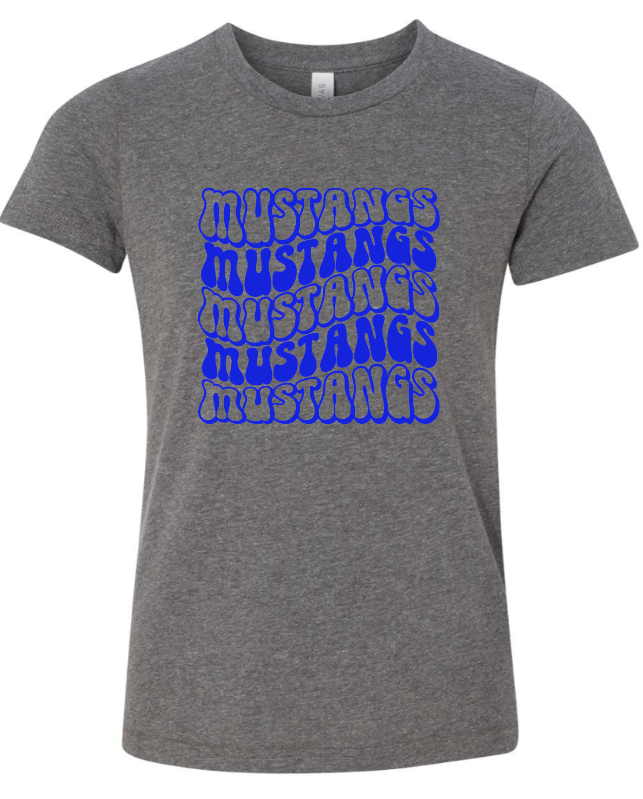 Mustangs Solid Bubble Stacked Youth Short Sleeve Tee