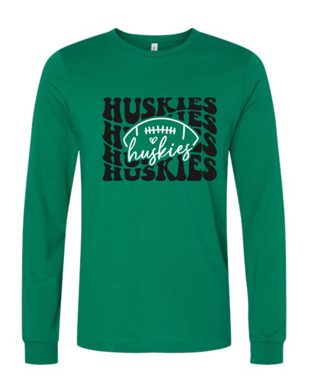 Huskies Heart and Football Long Sleeve Tee