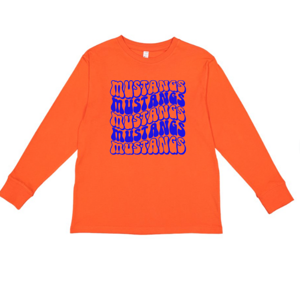 Mustangs Solid Bubble Stacked Youth Long Sleeve Tee