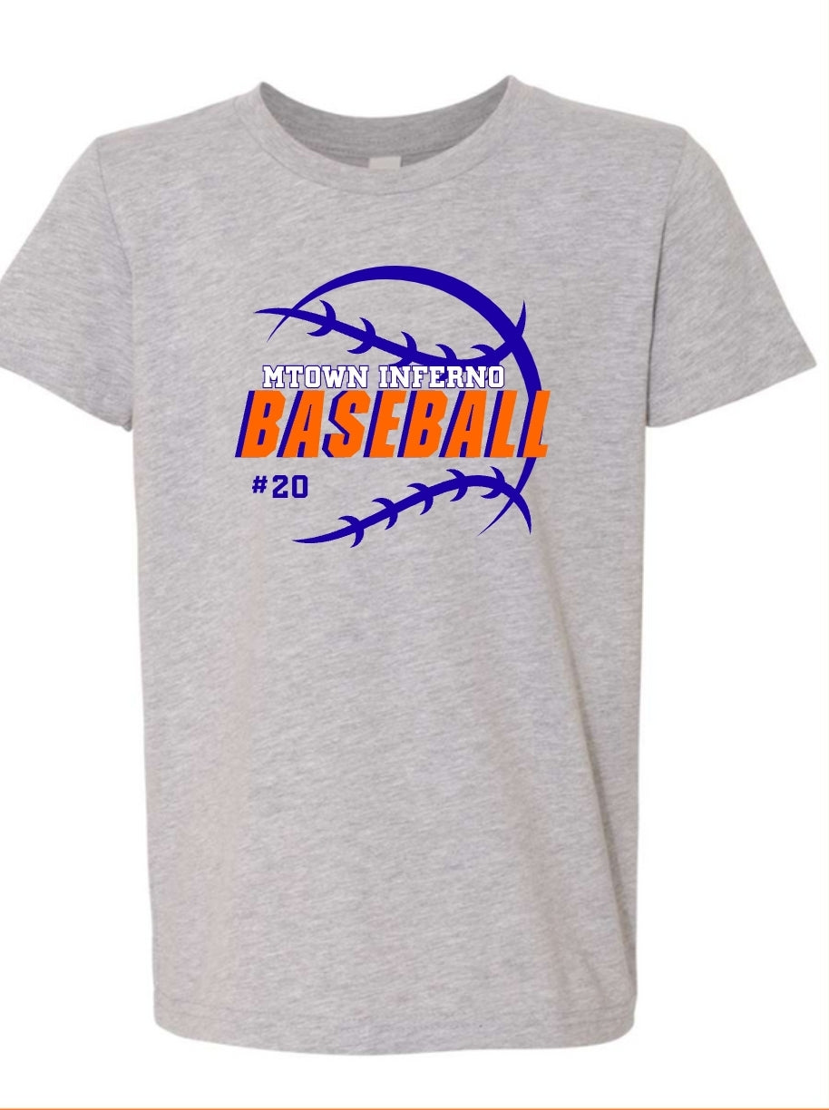MTown Inferno baseball with number Tee