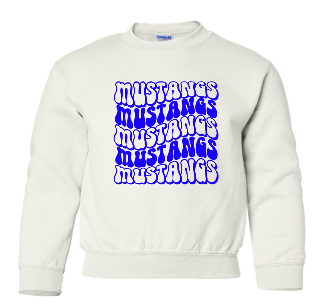 Mustangs Solid Bubble Stacked Adult Crewneck Sweatshirt