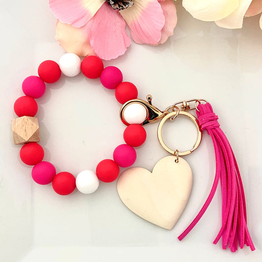 Valentine Key Chain Bracelet-Red Pink White