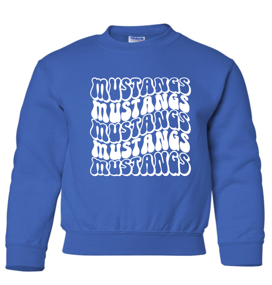 Mustangs Solid Bubble Stacked Adult Crewneck Sweatshirt