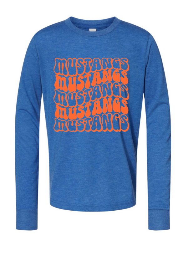 Mustangs Solid Bubble Stacked Adult Long Sleeve Tee