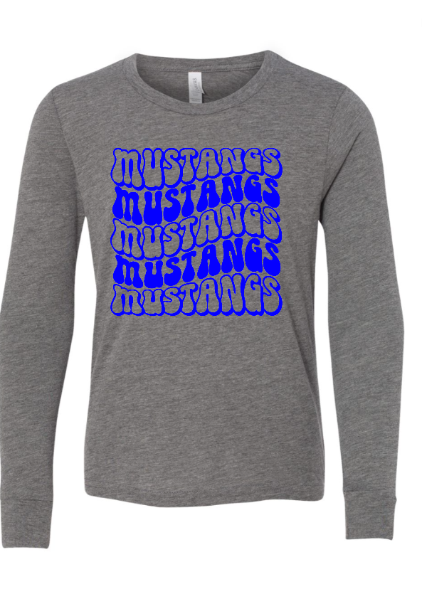 Mustangs Solid Bubble Stacked Adult Long Sleeve Tee