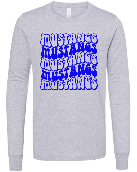 Mustangs Solid Bubble Stacked Adult Long Sleeve Tee