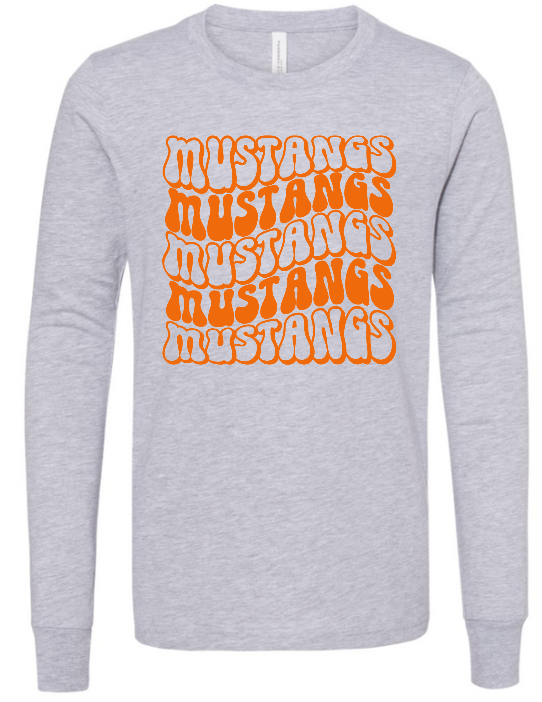 Mustangs Solid Bubble Stacked Adult Long Sleeve Tee