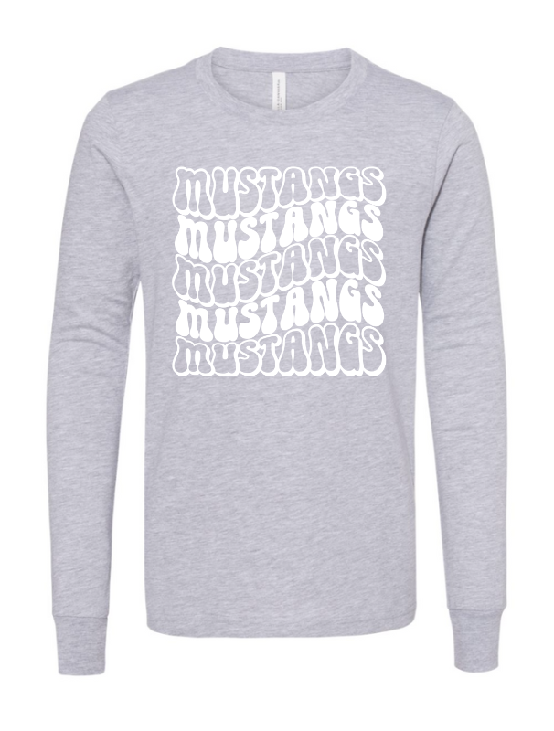 Mustangs Solid Bubble Stacked Adult Long Sleeve Tee