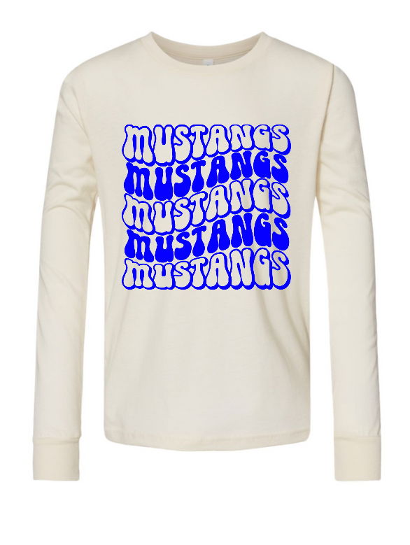 Mustangs Solid Bubble Stacked Adult Long Sleeve Tee