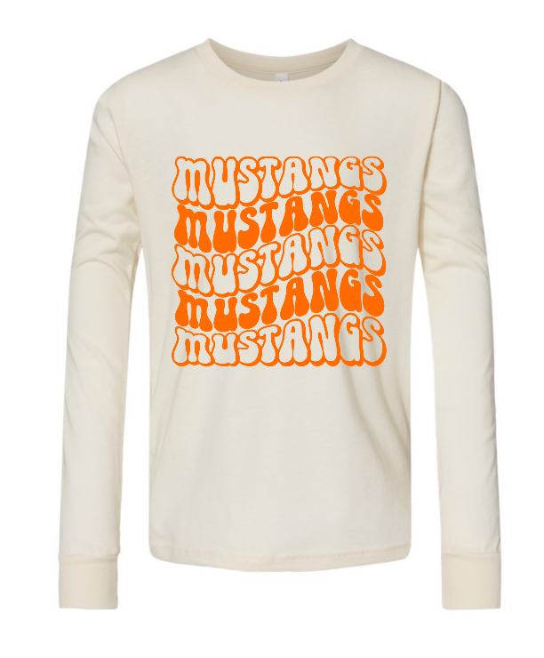 Mustangs Solid Bubble Stacked Adult Long Sleeve Tee