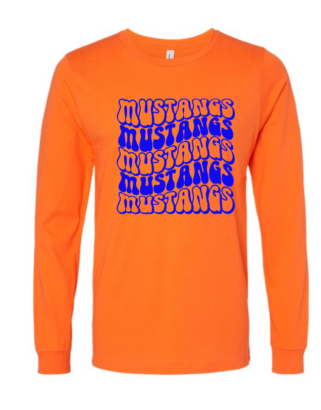 Mustangs Solid Bubble Stacked Adult Long Sleeve Tee