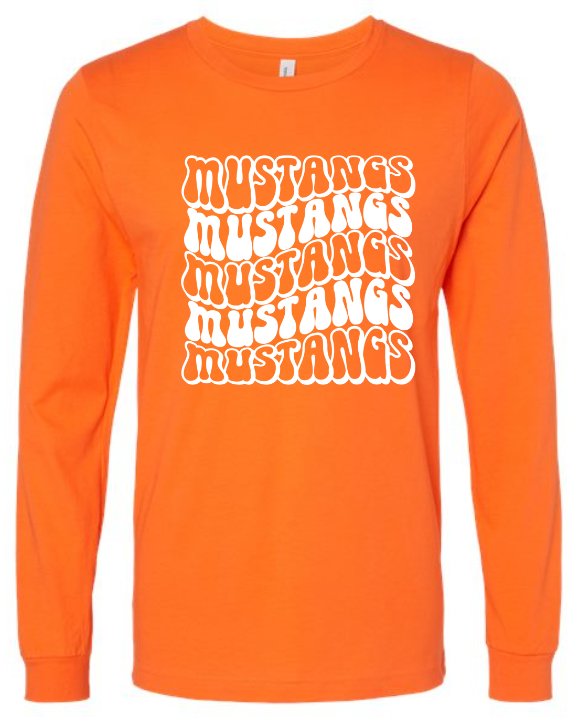 Mustangs Solid Bubble Stacked Adult Long Sleeve Tee