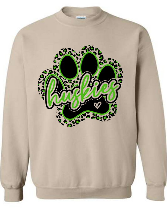 Huskies Heart and Paw Print Crewneck Sweatshirt