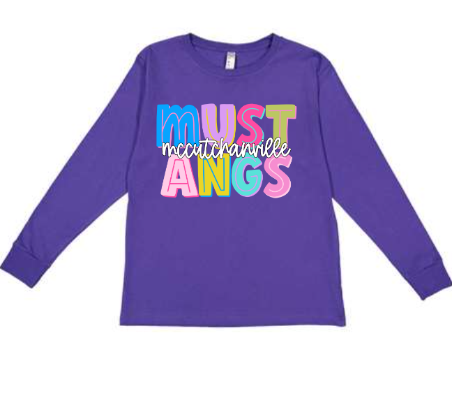 Mccutchanville mustangs colorful long sleeve