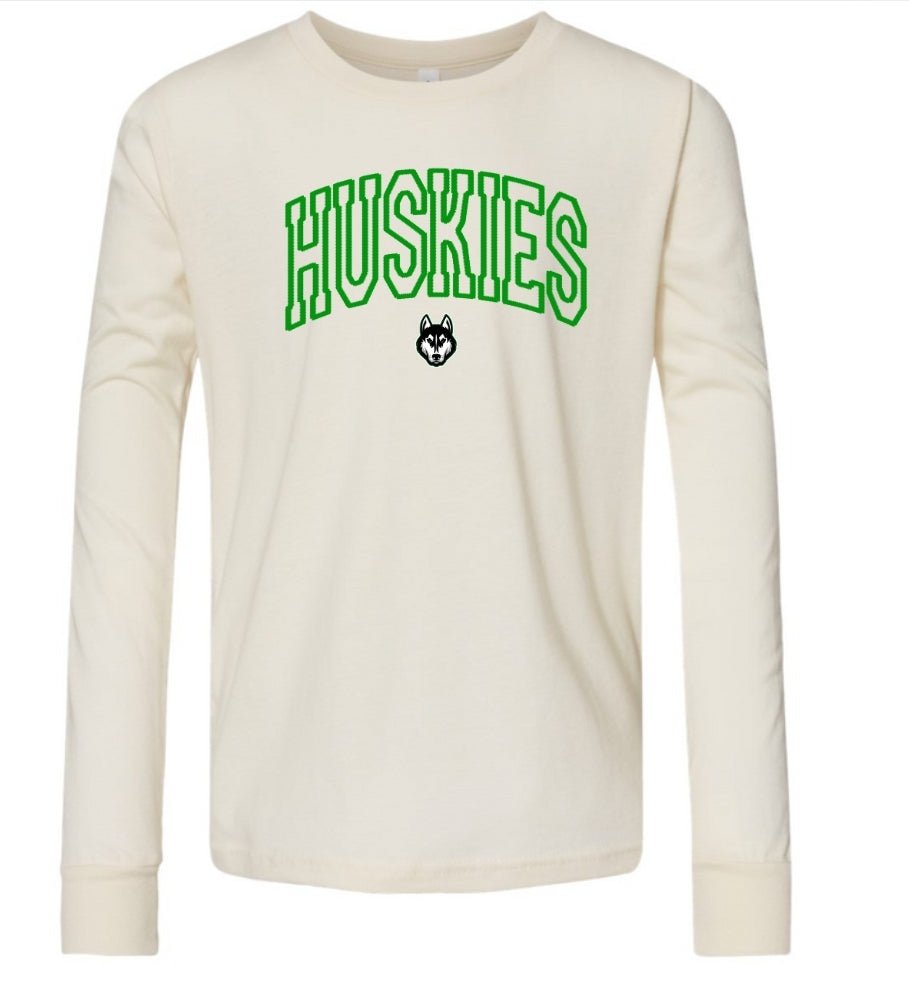 Faux Embroidered Huskies Long Sleeve