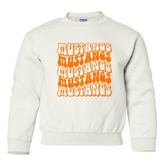 Mustangs Solid Bubble Stacked Youth Crewneck Sweatshirt