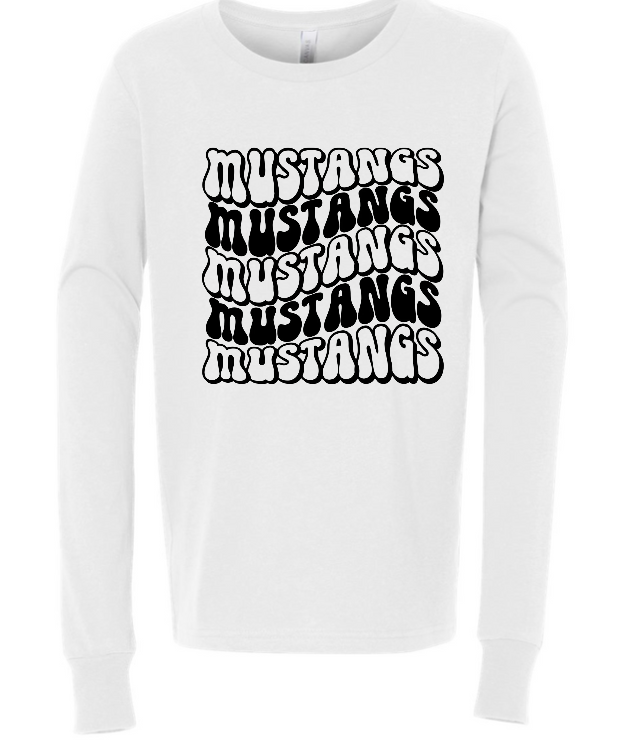 Mustangs Solid Bubble Stacked Adult Long Sleeve Tee