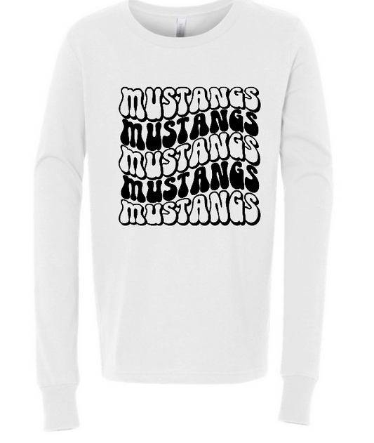 Mustangs Solid Bubble Stacked Adult Long Sleeve Tee