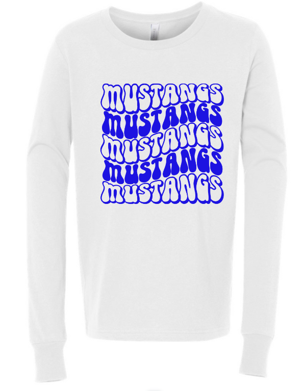 Mustangs Solid Bubble Stacked Adult Long Sleeve Tee