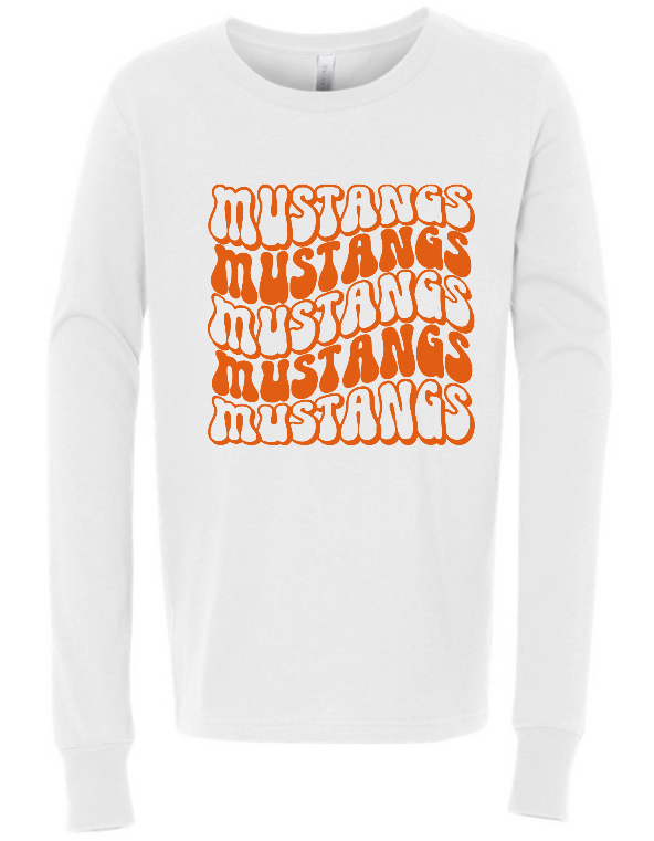 Mustangs Solid Bubble Stacked Adult Long Sleeve Tee