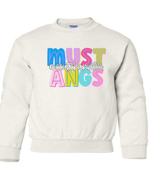 Mccutchanville mustangs colorful Crewneck Sweatshirt